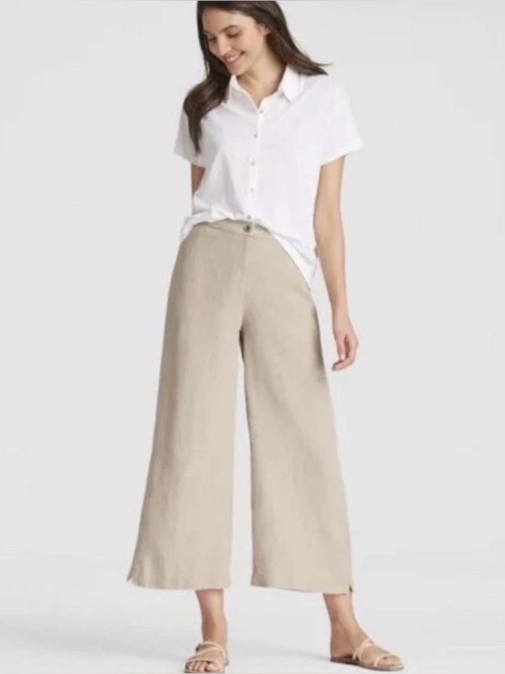 EILEEN FISHER HEAVY ORGANIC LINEN WIDE-CROPPED PANT SZ 12